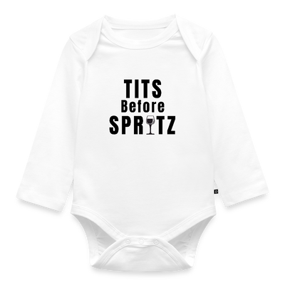 Tits Before Spritz Baby Bio-Langarm-Body - Black Print - Weiß