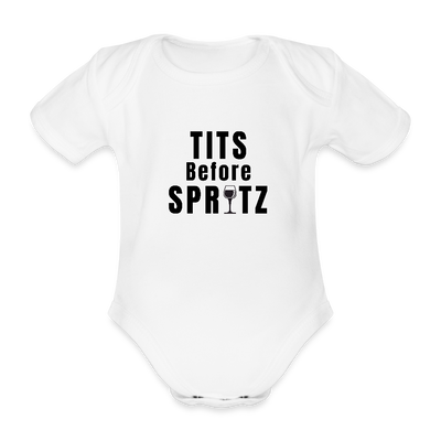 Tits Before Spritz Baby Bio-Kurzarm-Body - Black Print - Weiß
