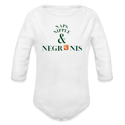 Naps, Nipple & Negronis Baby Bio-Langarm-Body - Weiß