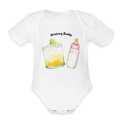 Drinking Buddy Baby Bio-Kurzarm-Body - Weiß